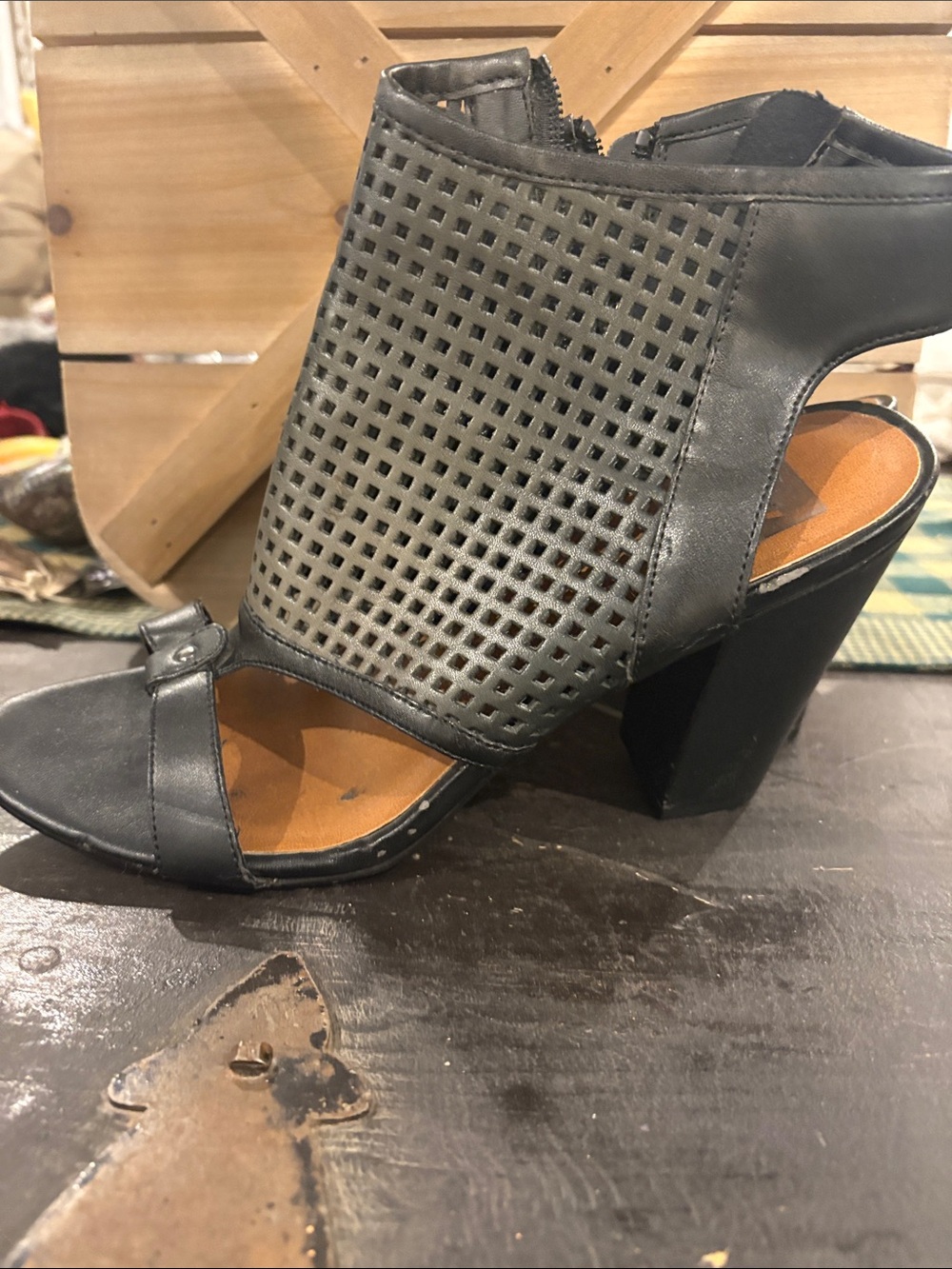 DV by Dolce Vita Black Perforated Block Heel Sandal